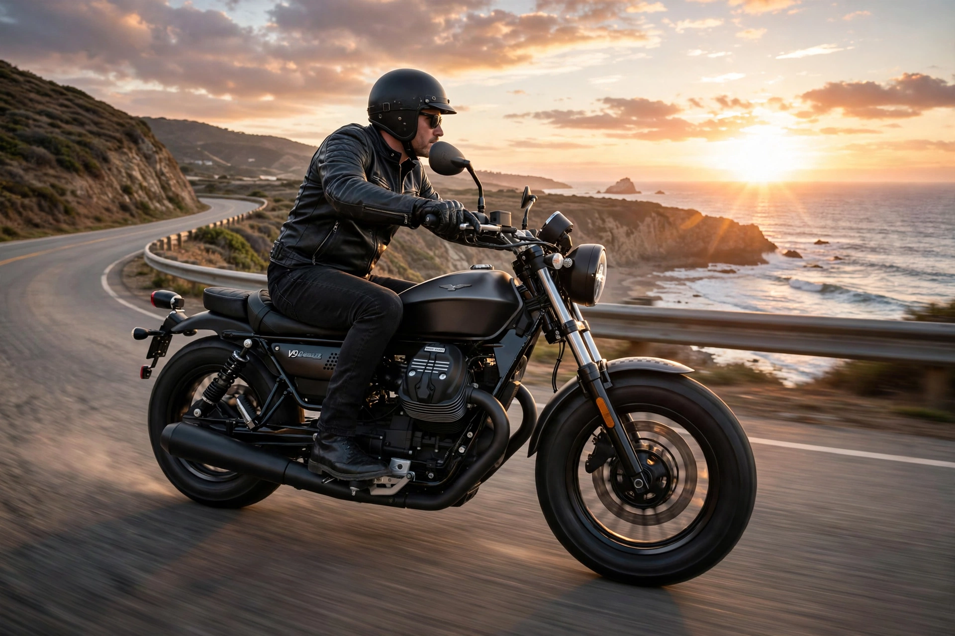 Moto Guzzi V9 Bobber 2024 en carretera
