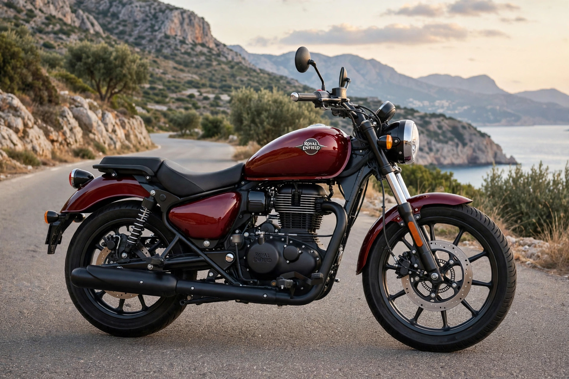 Royal Enfield Meteor 350 granate en ruta