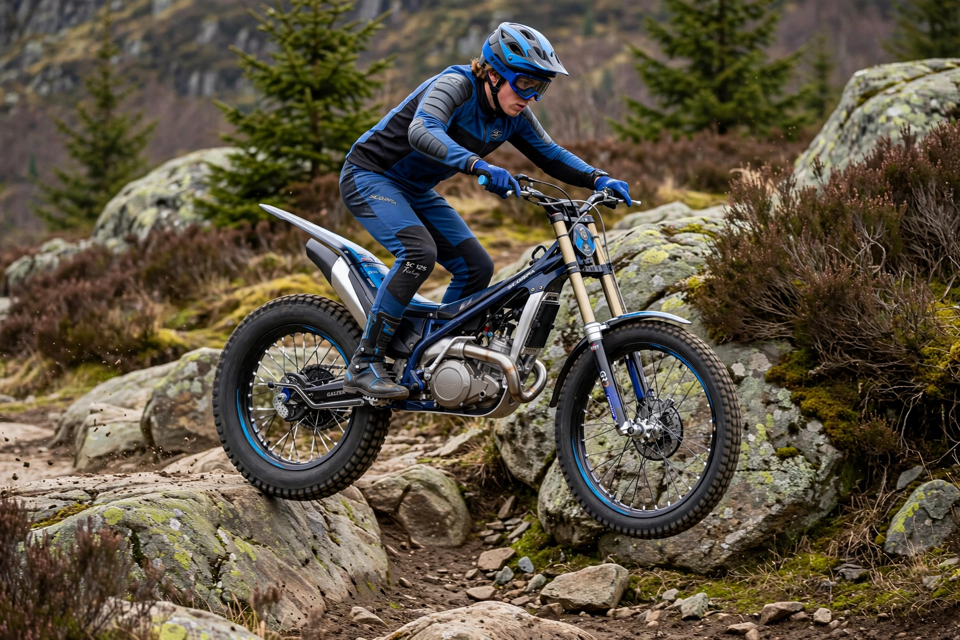 Scorpa SC 125 Factory 2025 en una zona de trial