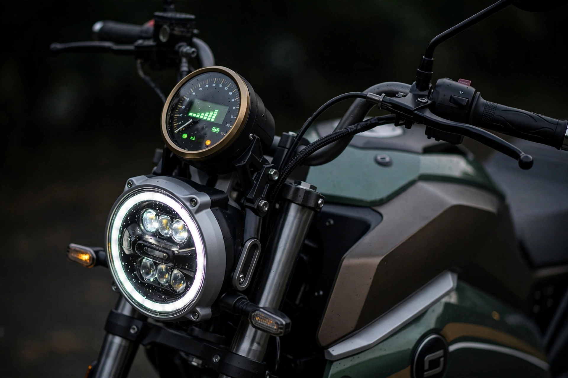 Super Soco TC Wanderer 2025, detalle del faro redondo