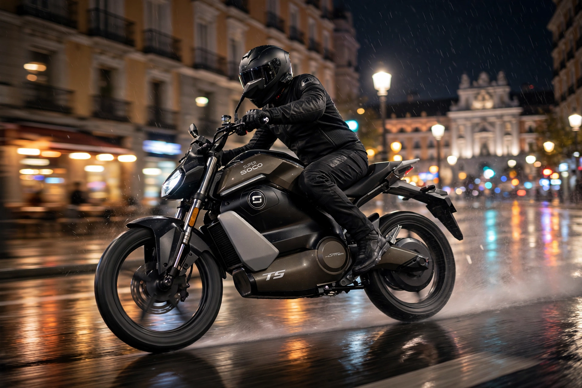 Super Soco TS Hunter 2025 de noche en Madrid