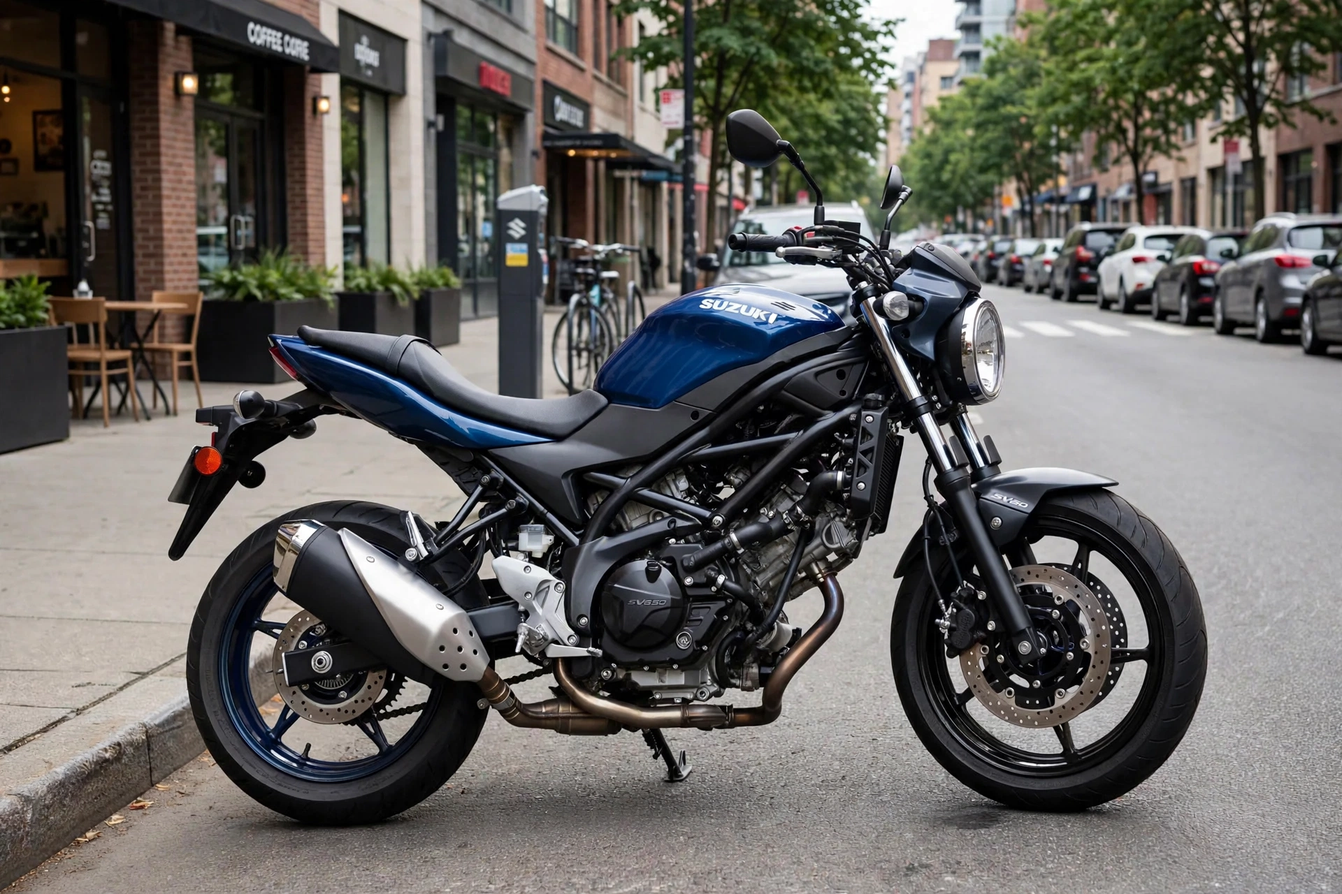 Suzuki SV650 2025, vista lateral del V-twin