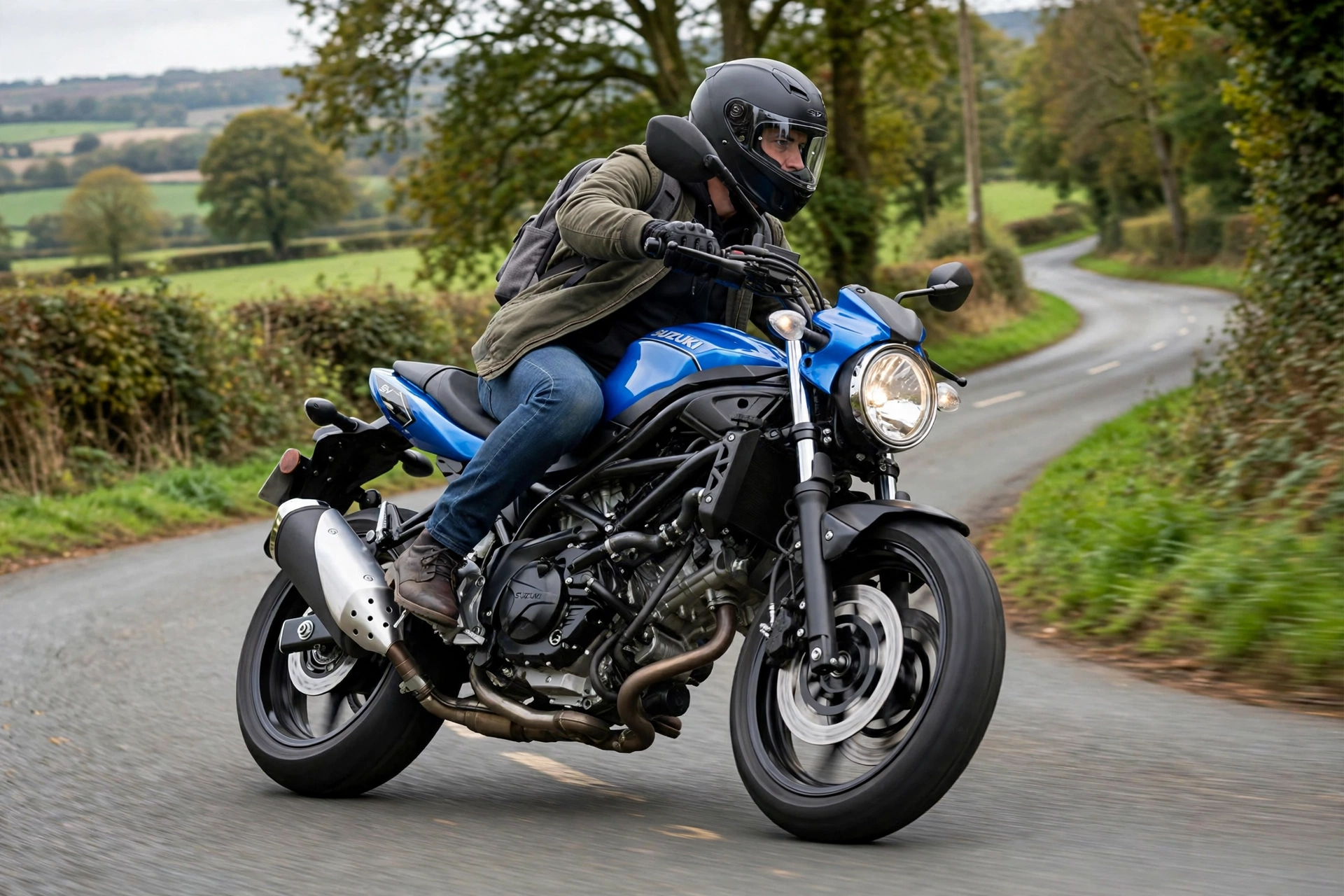 Suzuki SV650 2025 en carretera secundaria