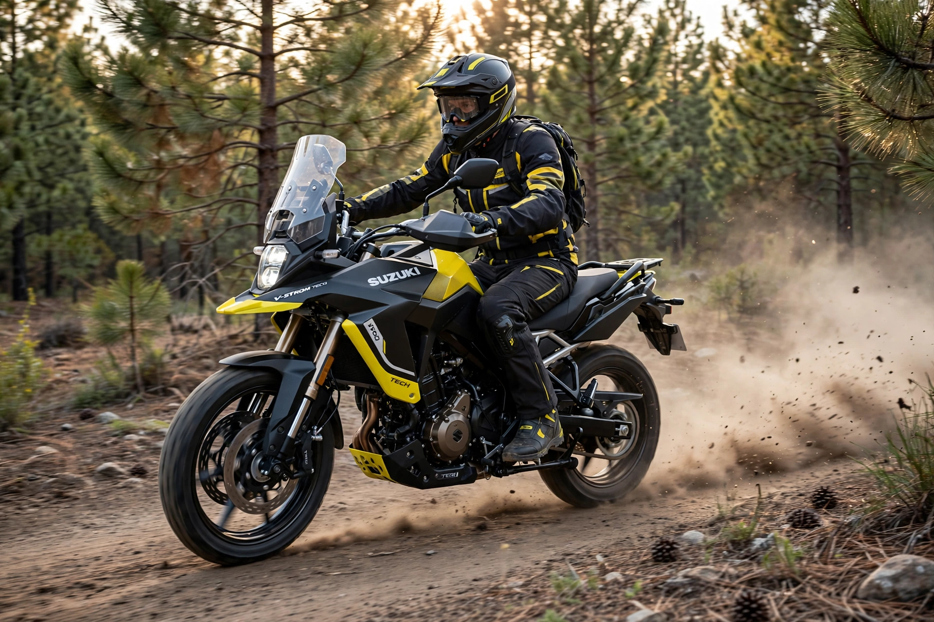 Suzuki V-Strom 800 Tech 2025 en pista de montaña