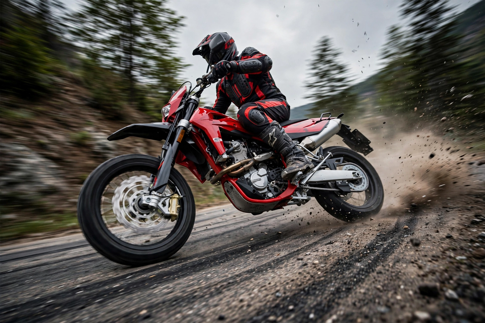 SWM SM 500 R 2024 derrapando en curva