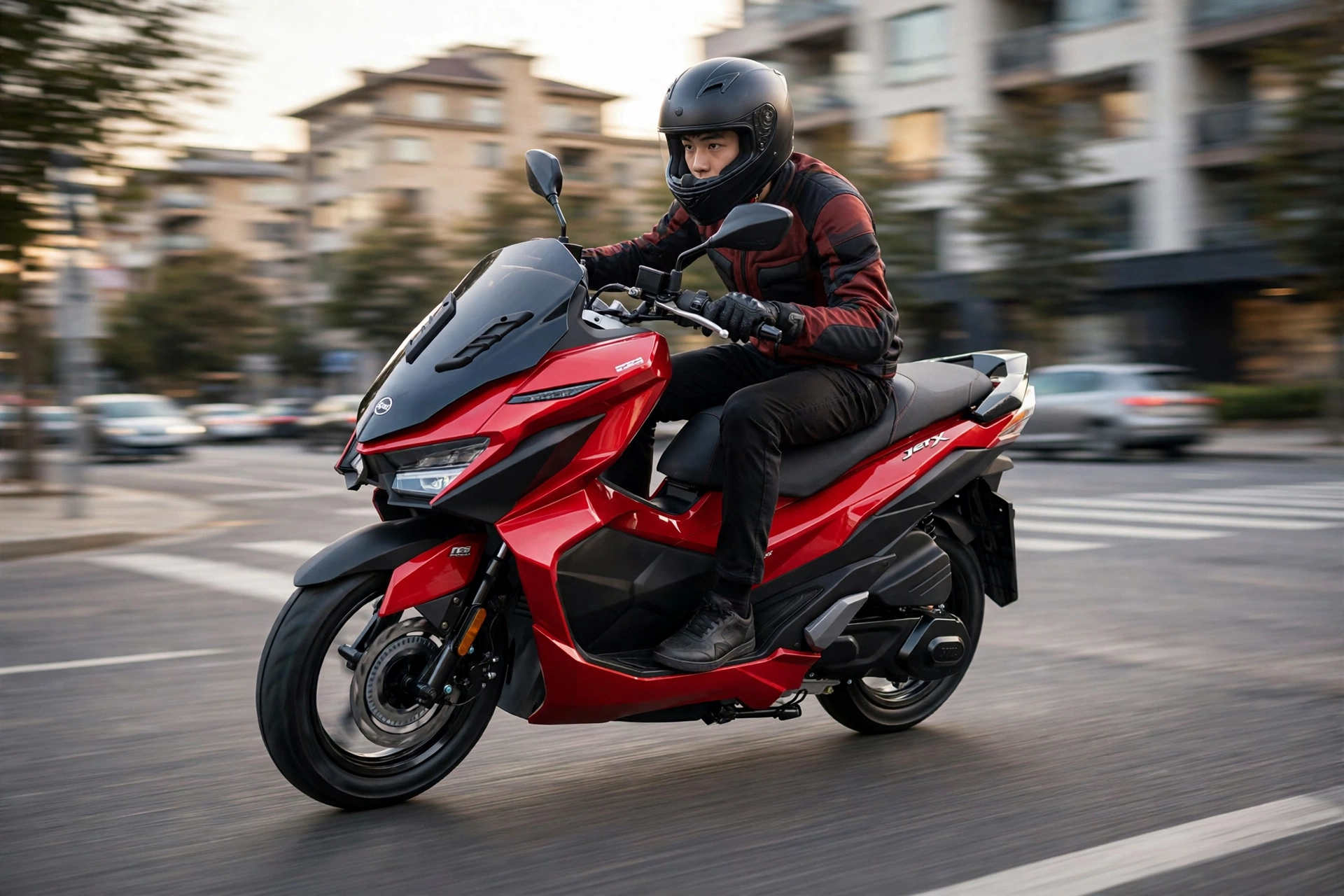 SYM Jet X 125 en la ciudad de noche