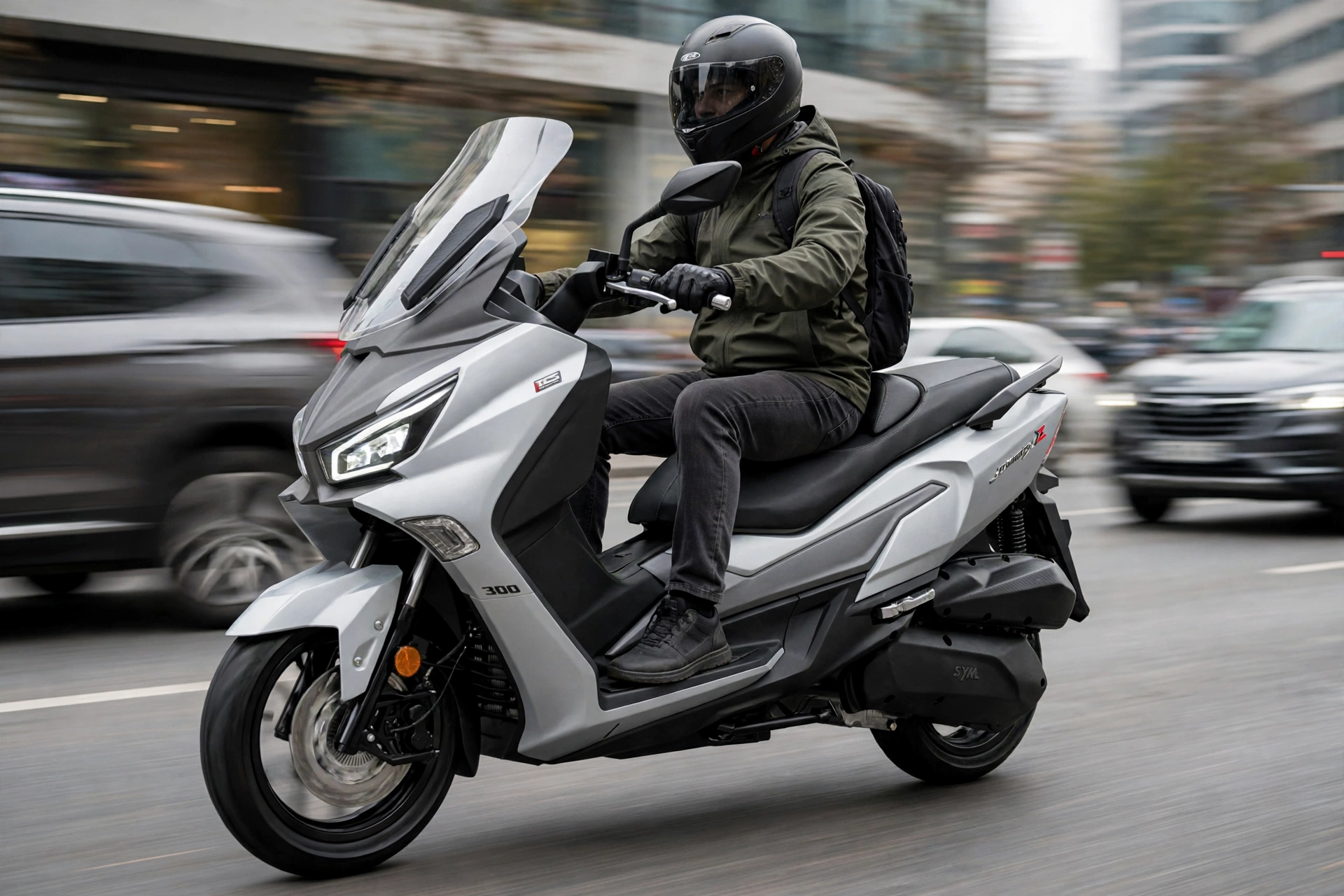 SYM Joymax Z+ 300 en tráfico urbano
