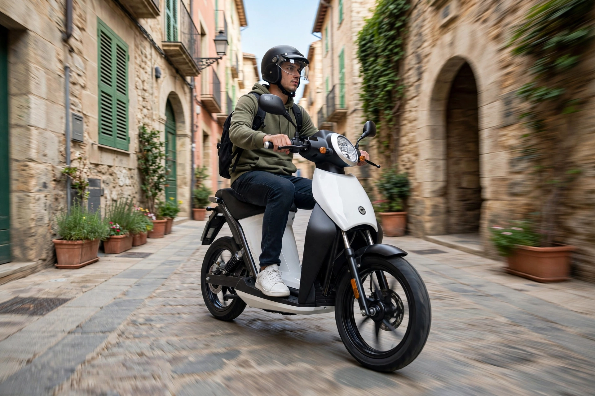 Torrot Muvi City 2025 en el casco antiguo de Girona