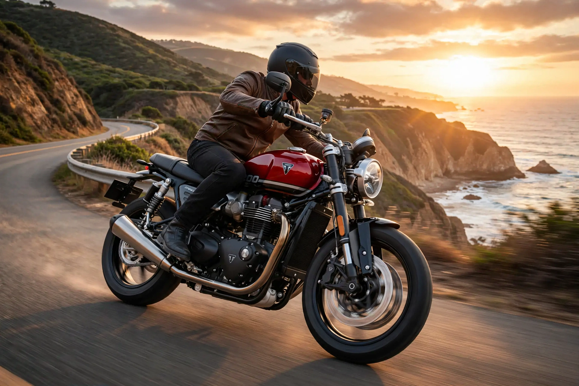 Triumph Speed Twin 1200 2025 en carretera costera