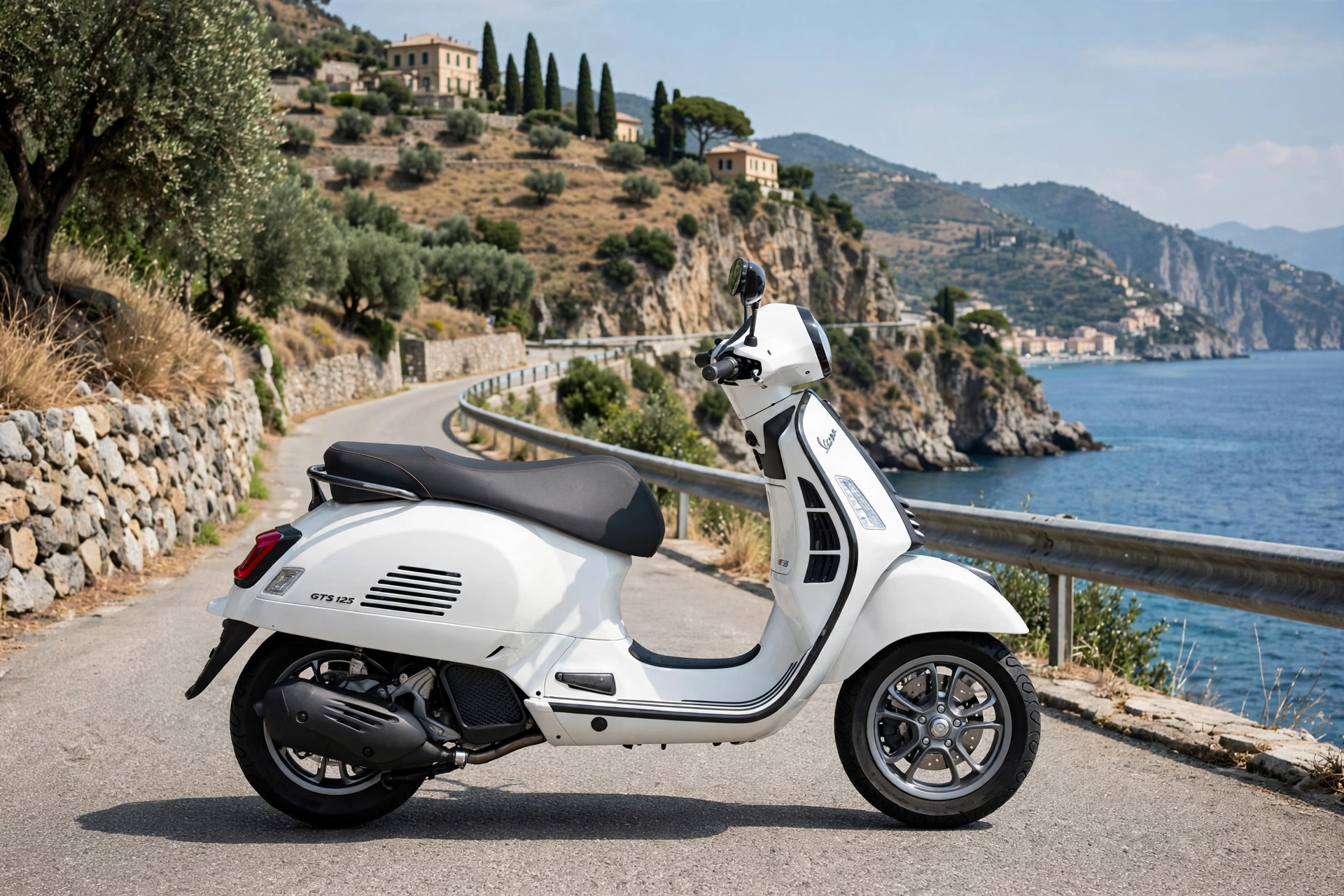Vespa GTS 125 azul, vista lateral