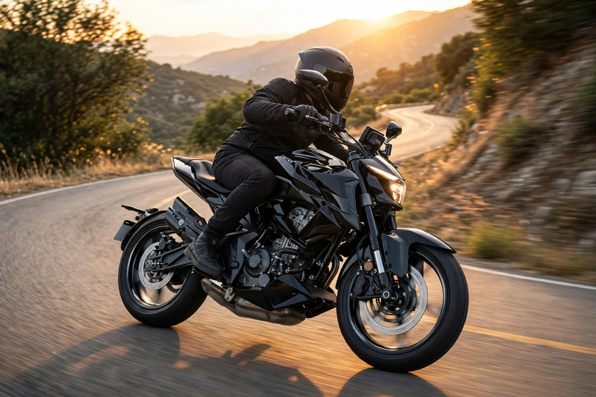 Zontes 350R 2025 en carretera de curvas