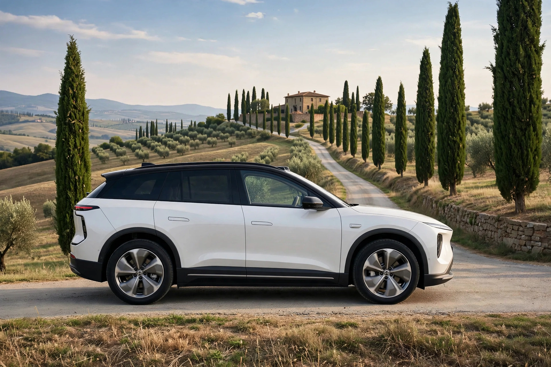 Nio EL6 blanco, SUV eléctrico premium chino, vista lateral