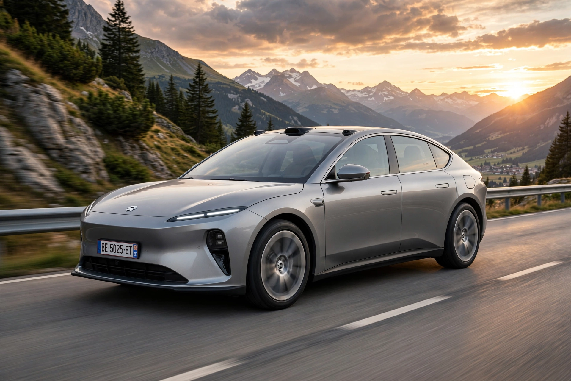 Nio ET5 2025 gris, berlina eléctrica premium, vista lateral