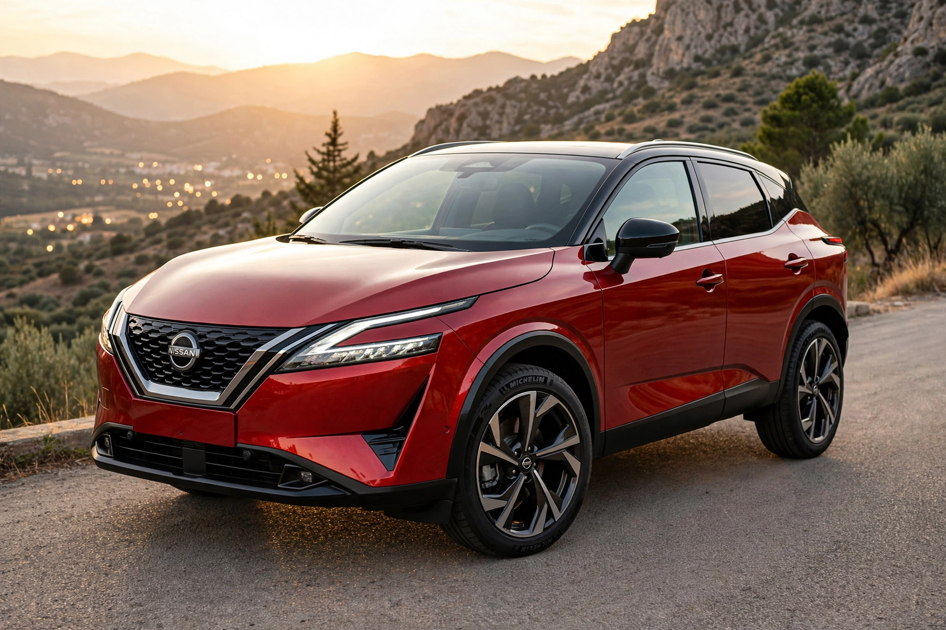 Nissan Qashqai 1.3 DIG-T MHEV 158 CV rojo en carretera de montaña