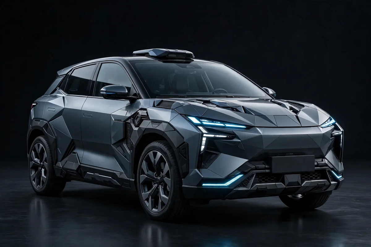 Omoda 4, SUV compacto de diseño cyber-mecha en vista de estudio
