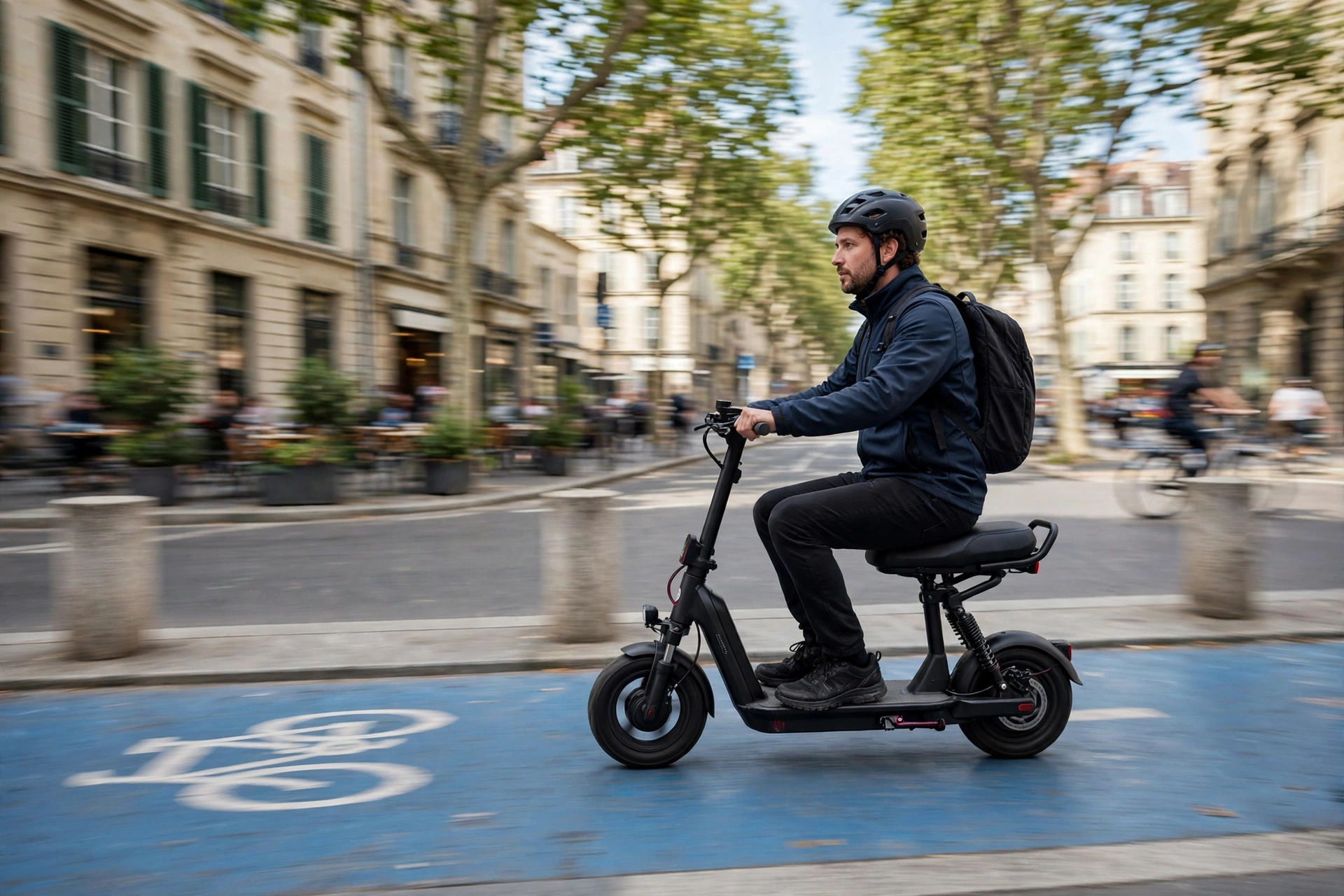 Bogist C1 Pro con sillín circulando por carril bici