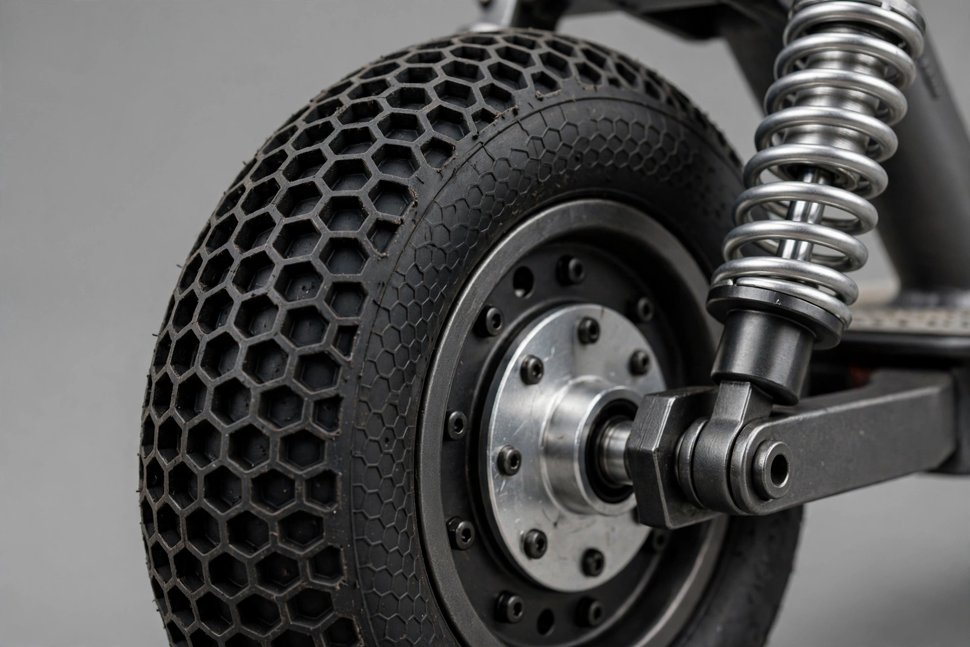 Detalle de la rueda maciza de 8 pulgadas del Bogist M3 Pro