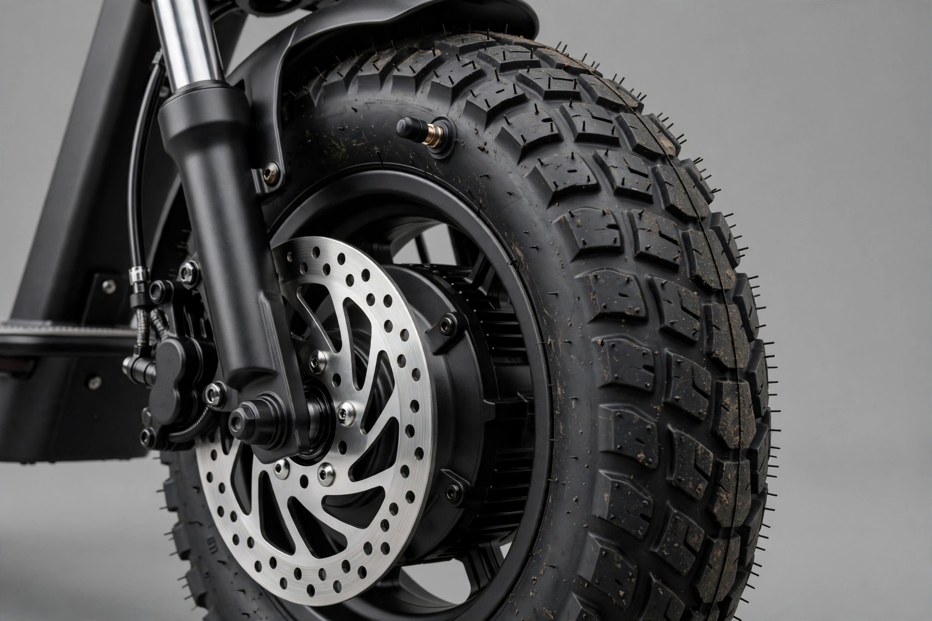 Detalle de la rueda neumática de 10 pulgadas del Evercross EV10 Max