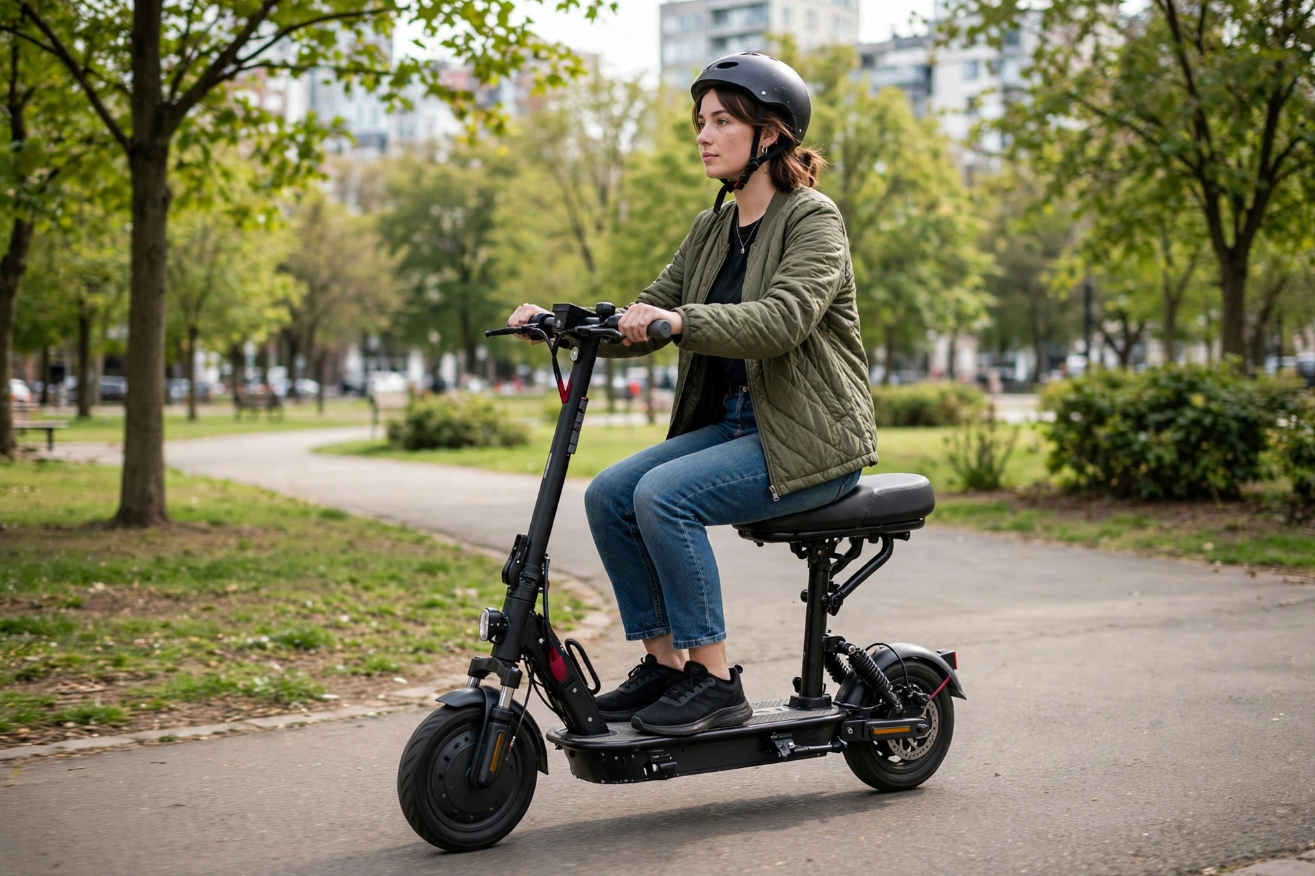 Evercross H5 con sillín en un camino urbano