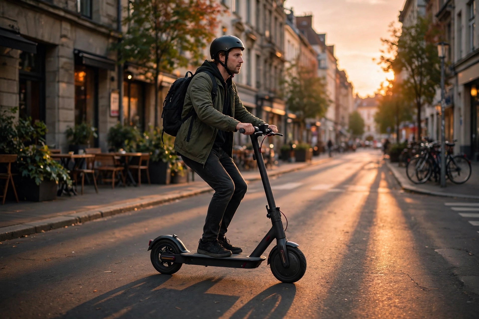 Evercross H9 circulando por la ciudad al atardecer