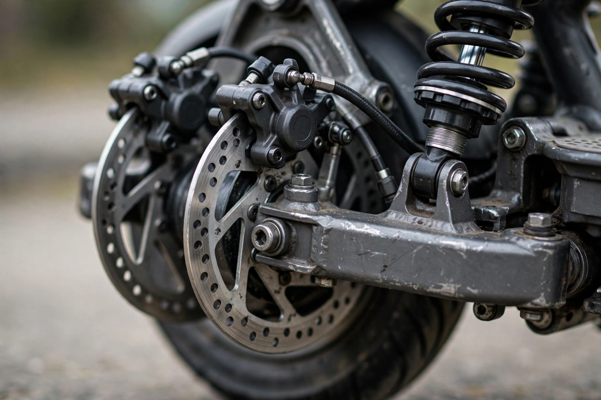 Detalle de la suspensión hidráulica del Hiley Tiger 10 GTR