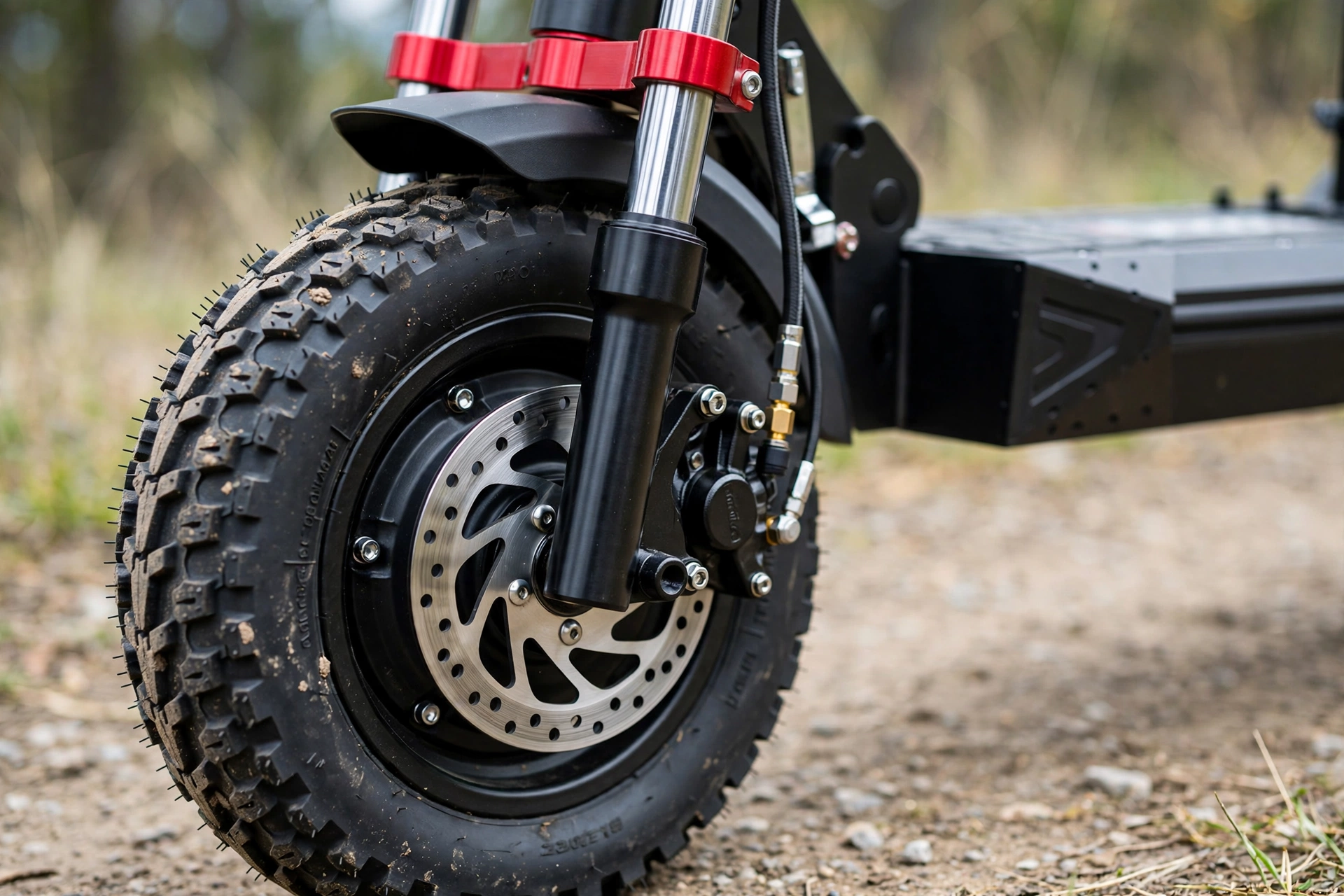 Detalle de los frenos hidráulicos del iScooter iX8
