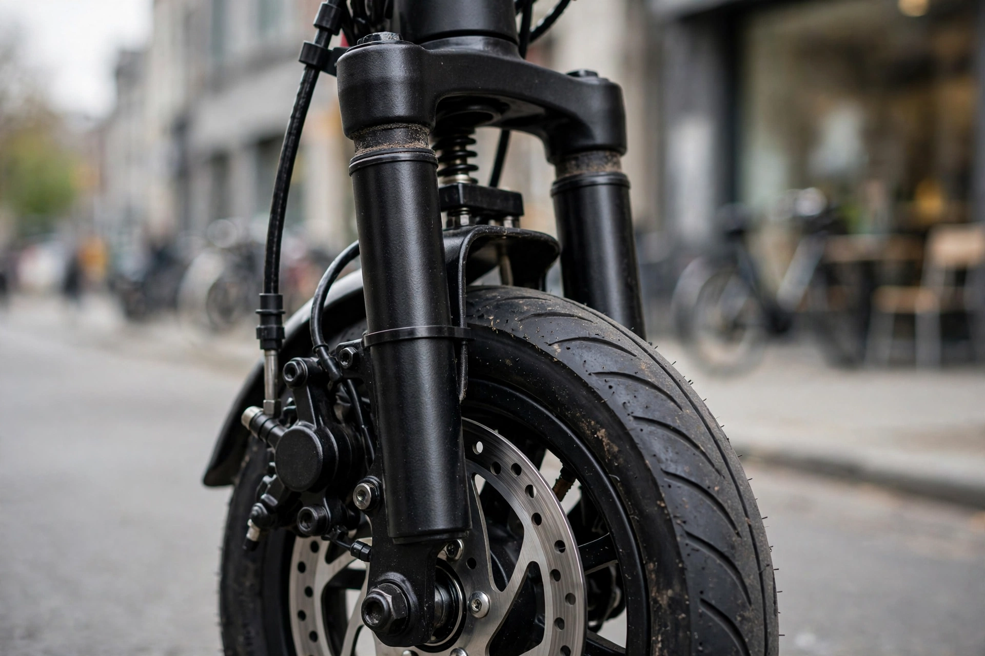 Detalle de la suspensión delantera del iSinwheel S10Plus