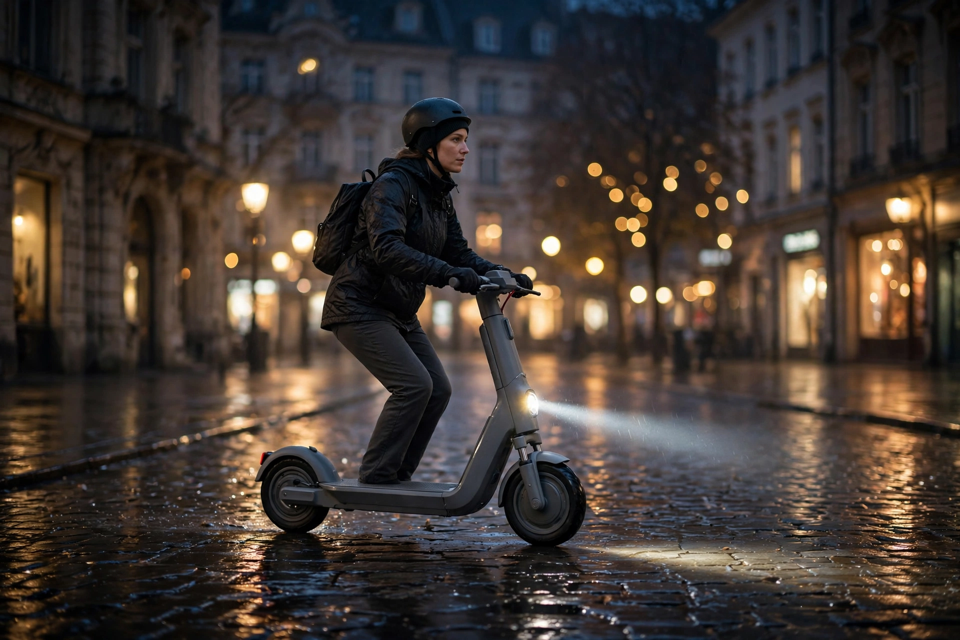 Segway Ninebot F3 Pro E en uso urbano nocturno