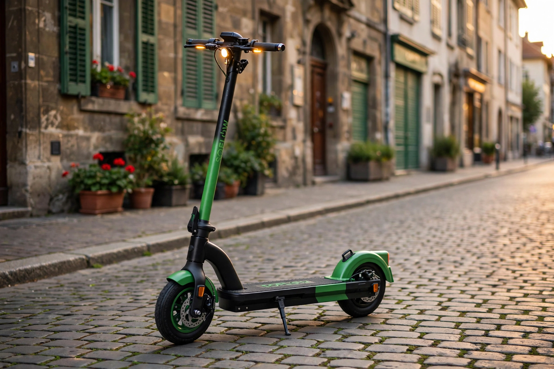 SoFlow SO4 Pro Gen 2 negro y verde en una calle europea