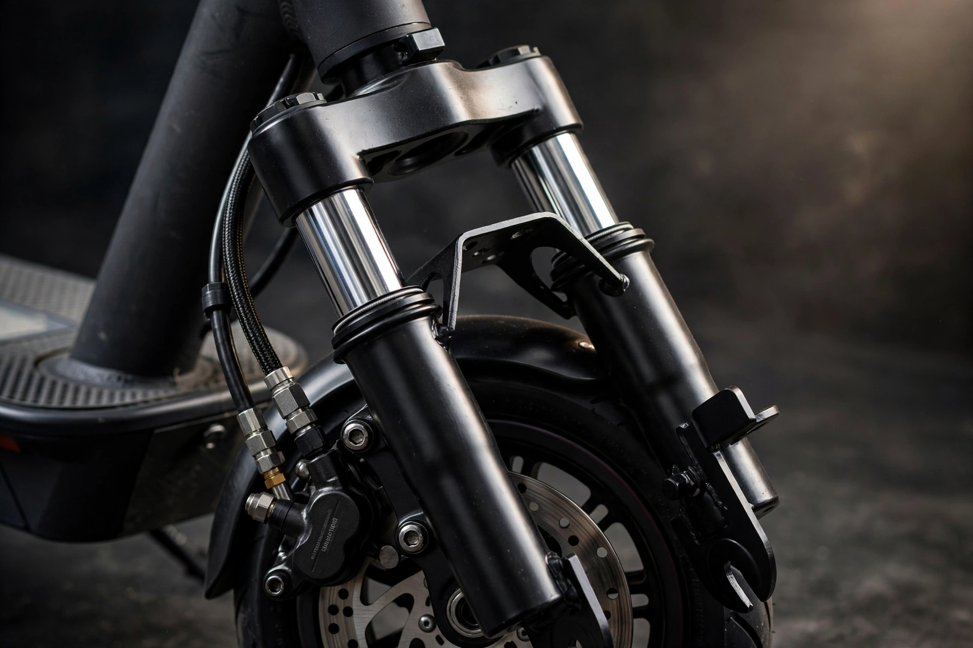 Detalle de la suspensión delantera hidráulica del SoFlow SO4 Pro GT