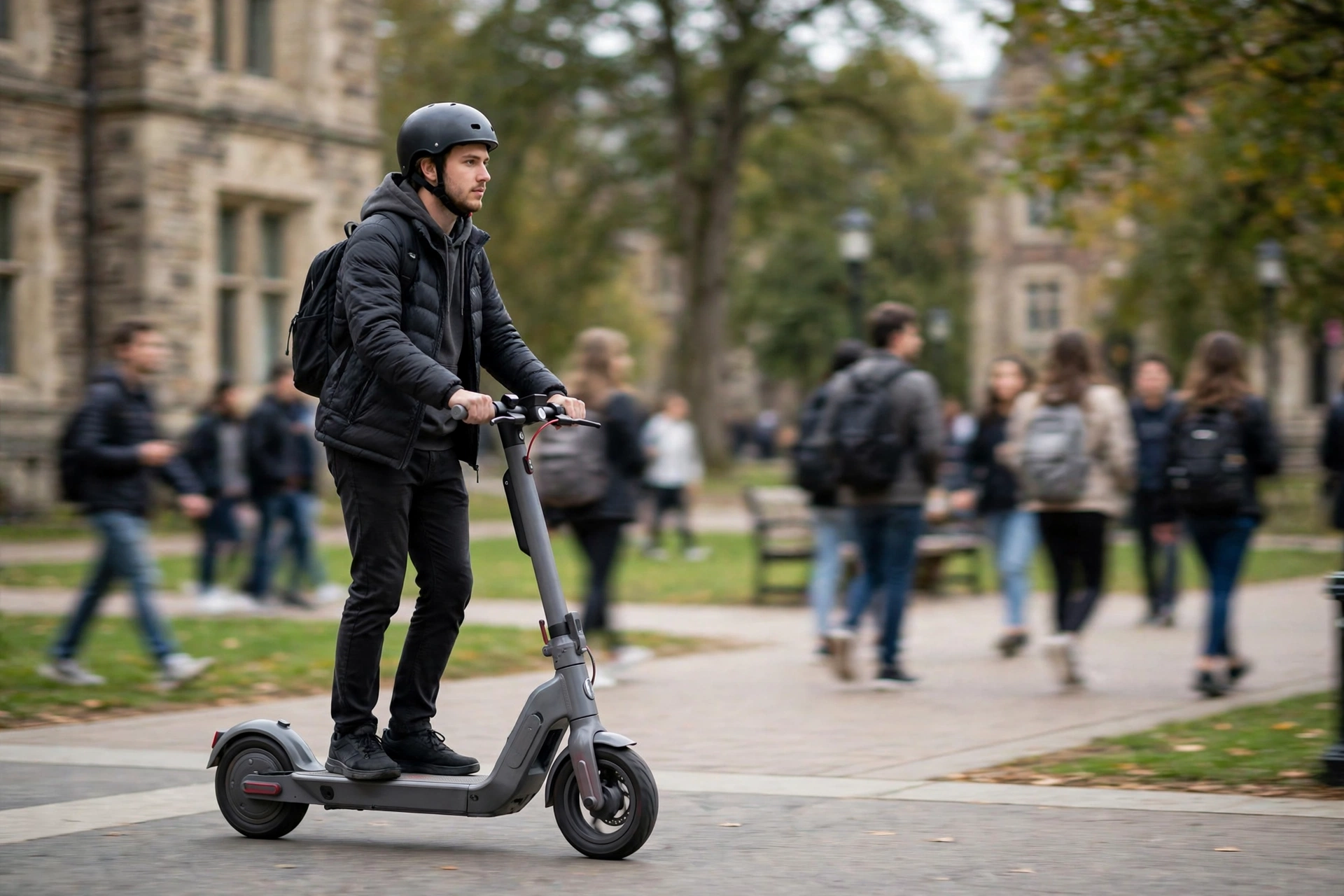 Zwheel E12 circulando por un campus universitario