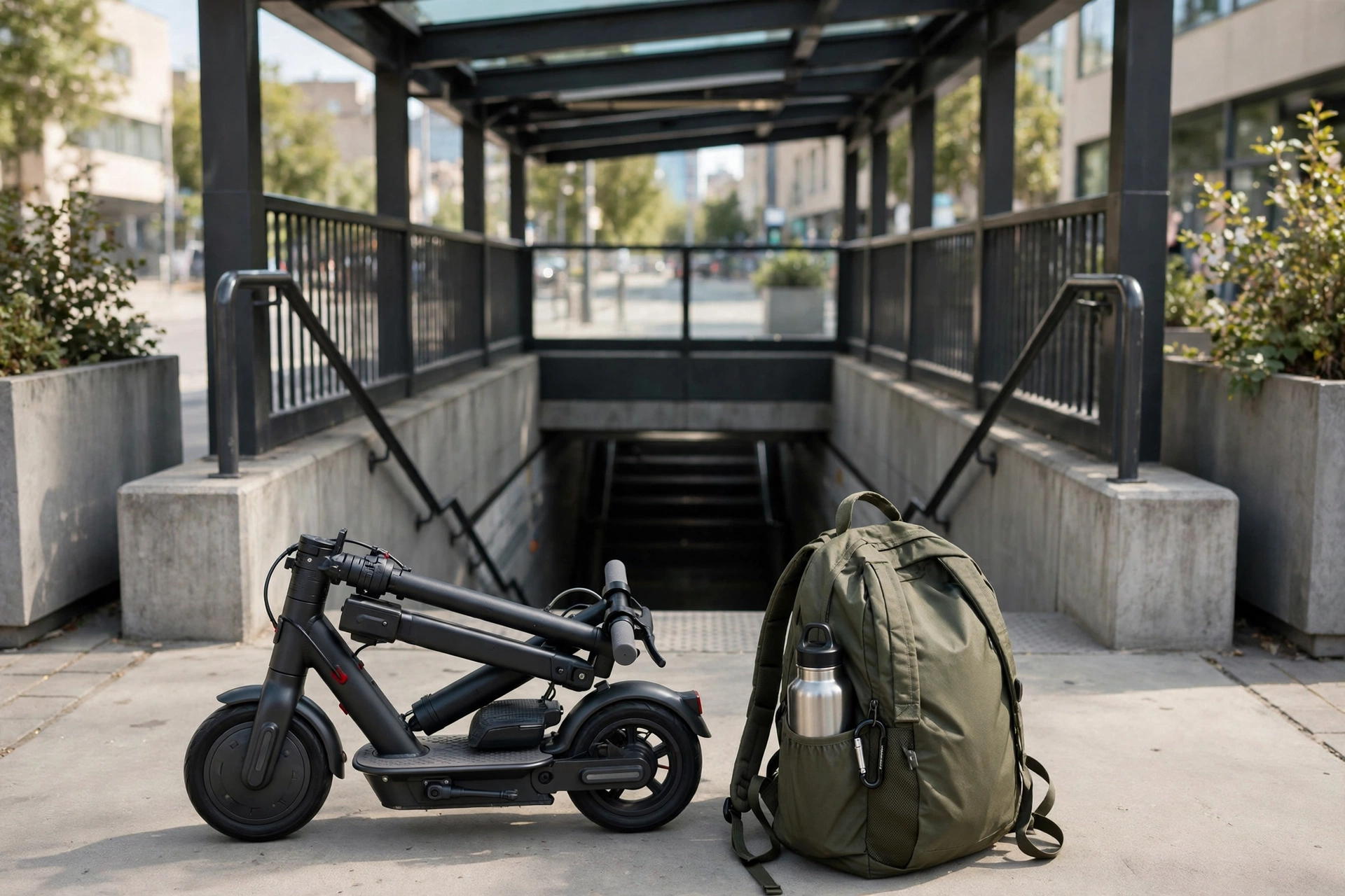Zwheel E9D plegado junto a una mochila
