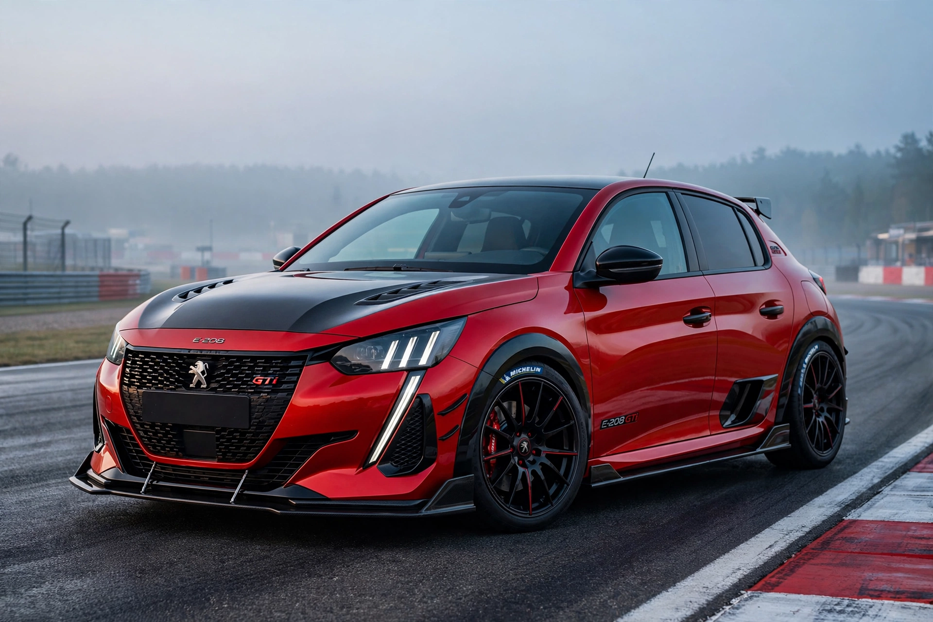 Peugeot E-208 GTi, tres cuartos delantero