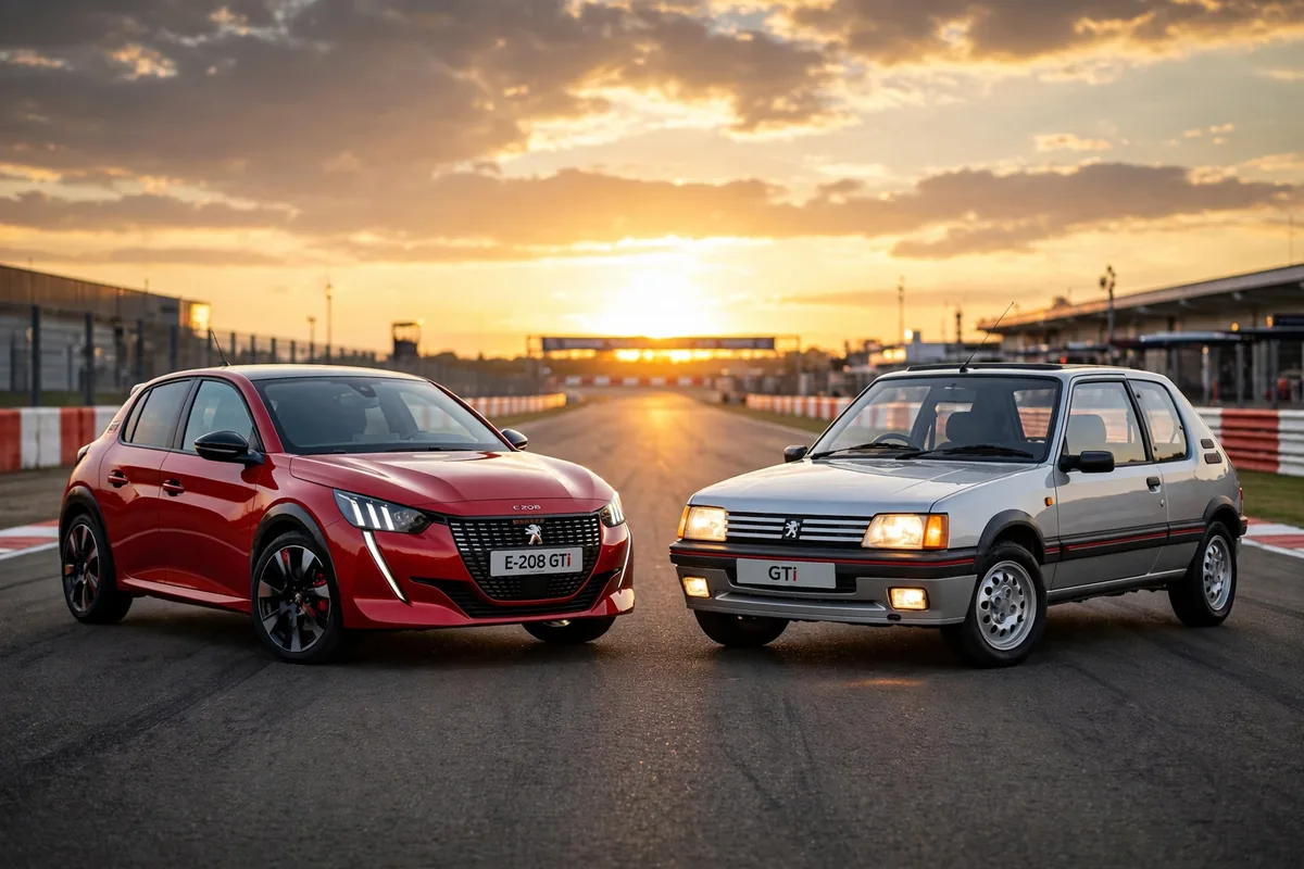 Peugeot E-208 GTi eléctrico junto al clásico Peugeot 205 GTi, duelo generacional