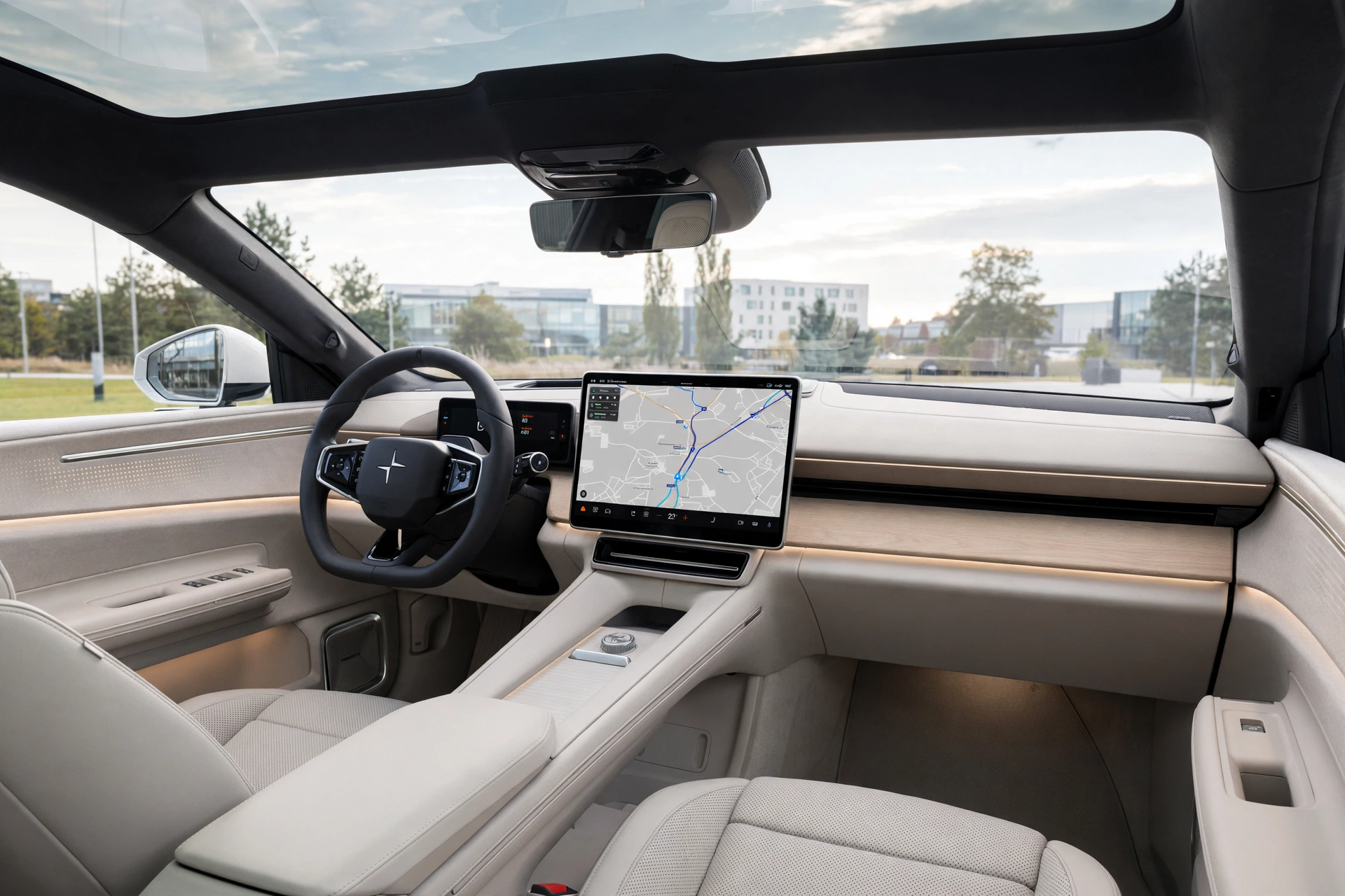 Interior del Polestar 4 SUV con iluminación ambiental