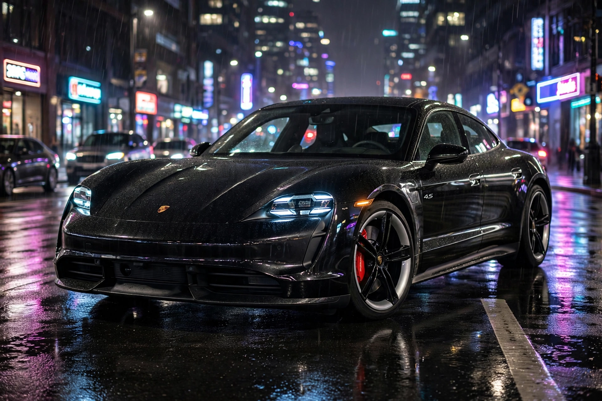 Porsche Taycan 4S 2026 de noche en ciudad