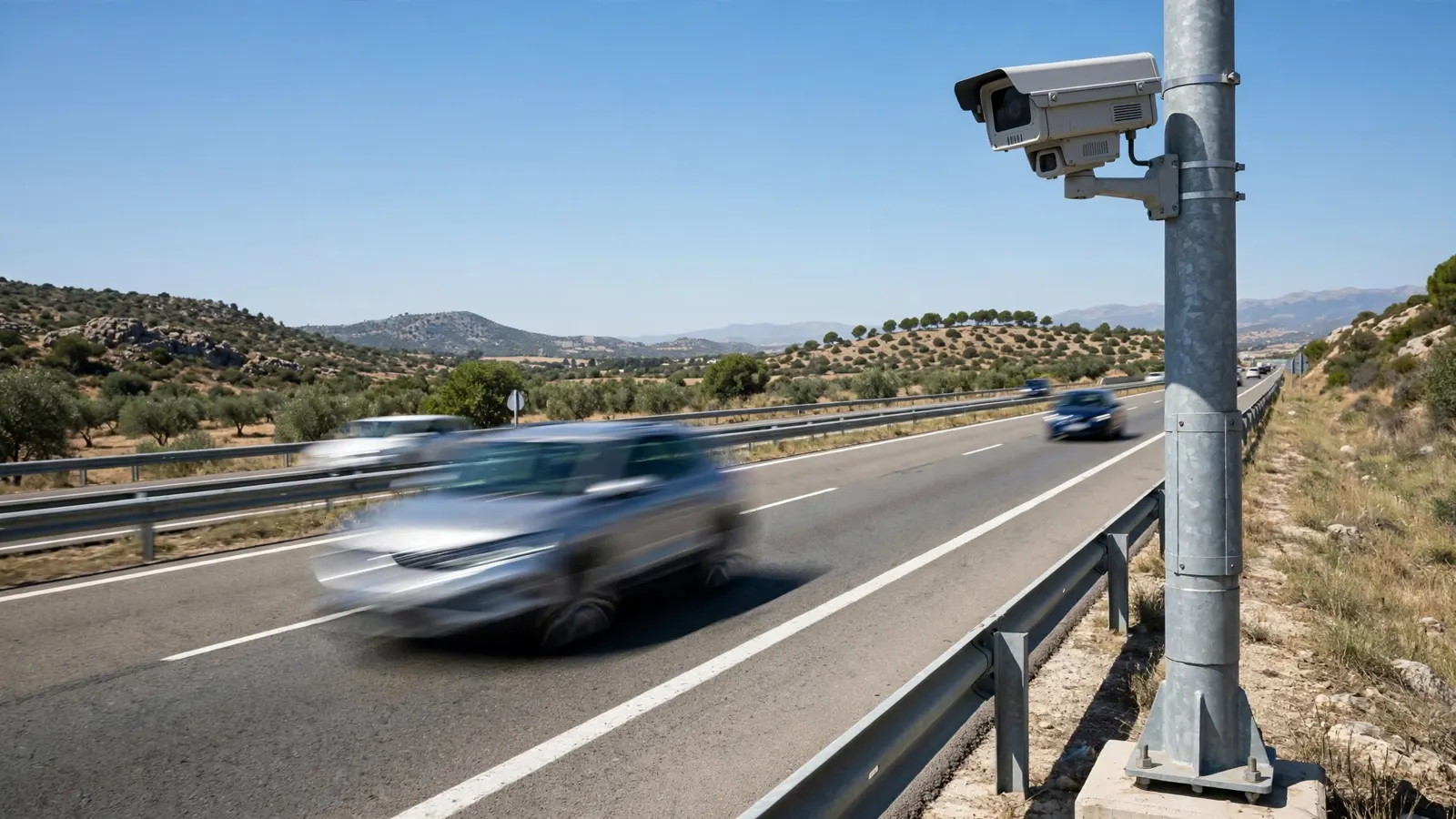 Radar fijo de velocidad junto a una autovía española