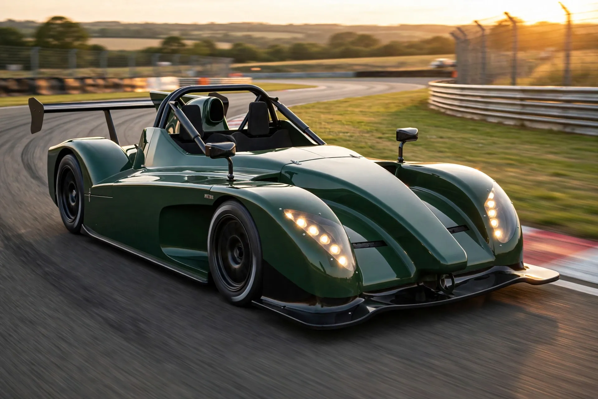 Radical SR1 XXR verde, tres cuartos delantero en circuito