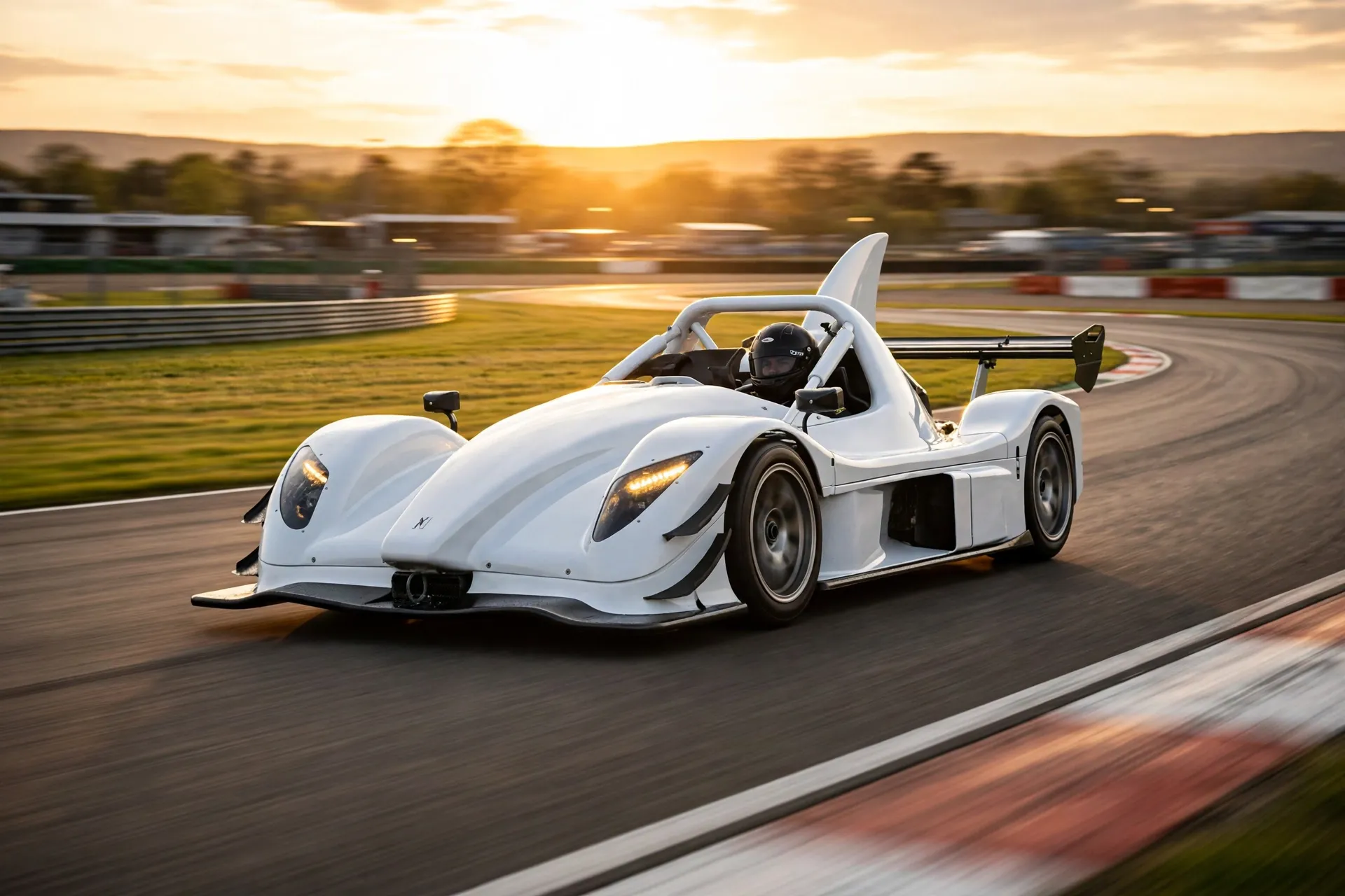 Radical SR3 XXR blanco, tres cuartos delantero en circuito