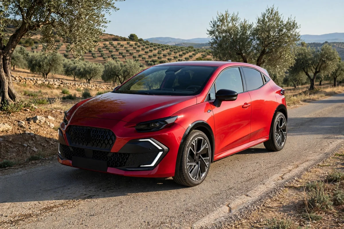Renault Clio VI TCe 2025 en rojo, tres cuartos delantero en ciudad