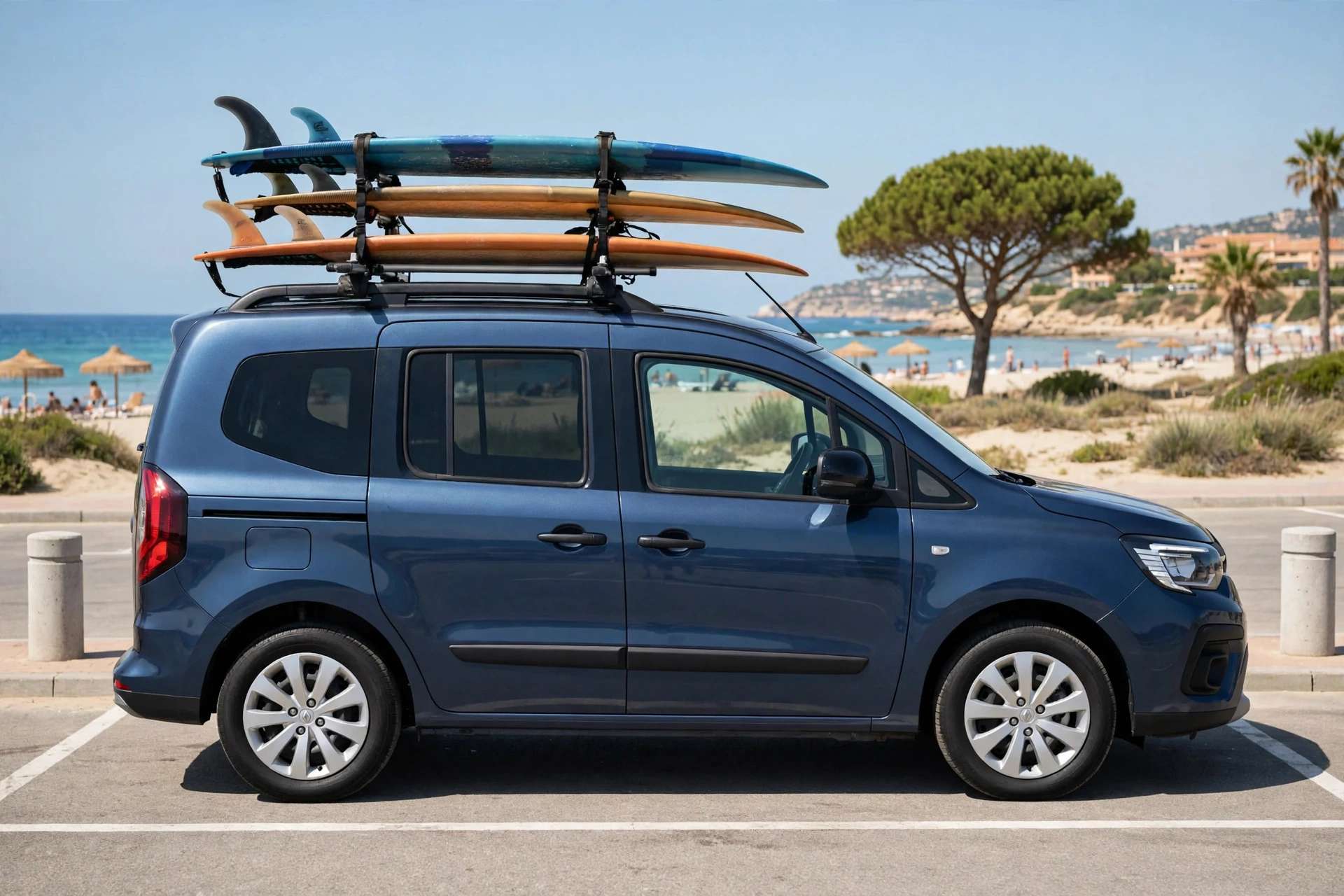 Renault Kangoo Combi TCe 130 en la playa con tablas de surf