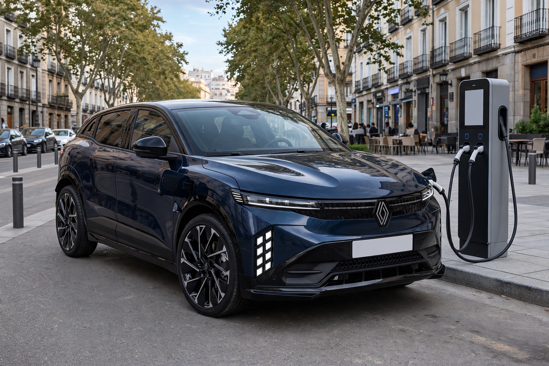 Renault Mégane E-Tech 2026 eléctrico junto a un cargador