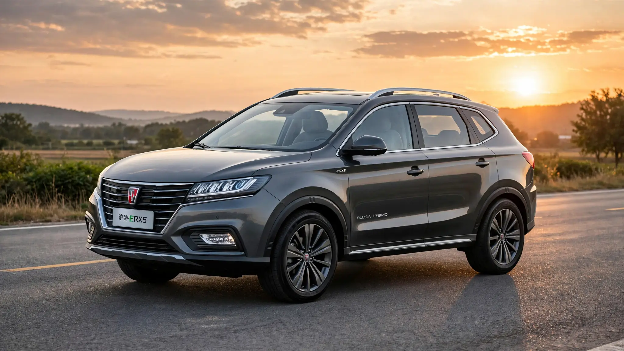 Roewe eRX5, tres cuartos delantero en carretera