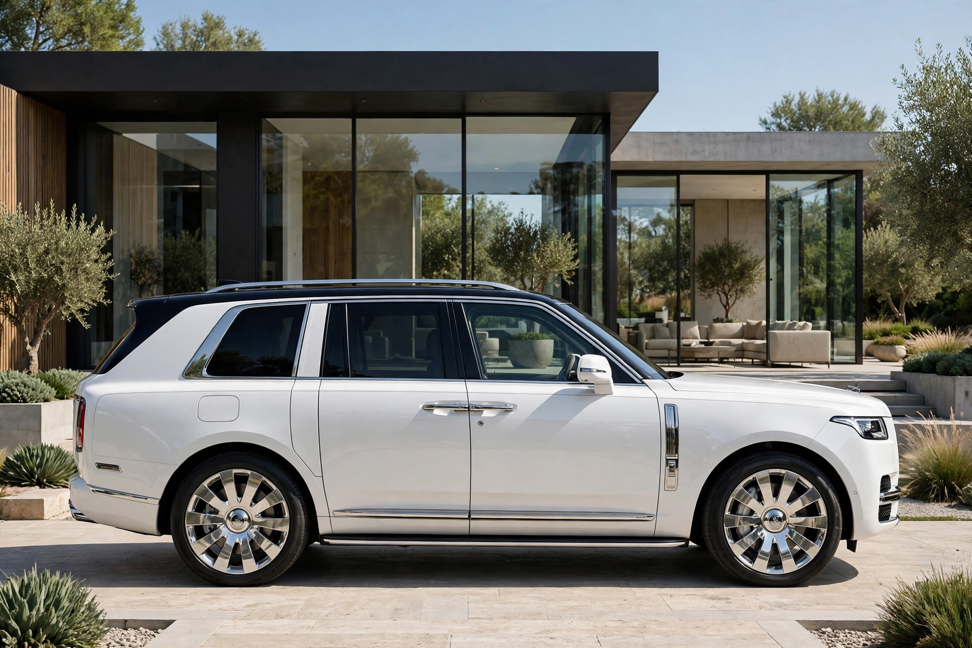 Rolls-Royce Cullinan Series II verde, vista lateral en carretera