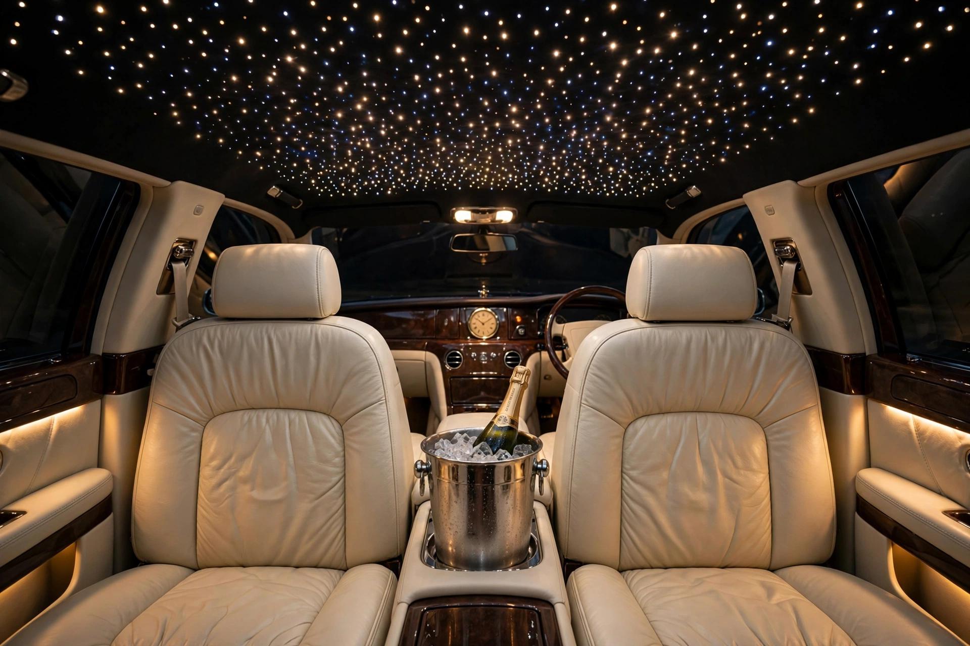 Interior del Rolls-Royce Phantom con techo Starlight de fibra óptica