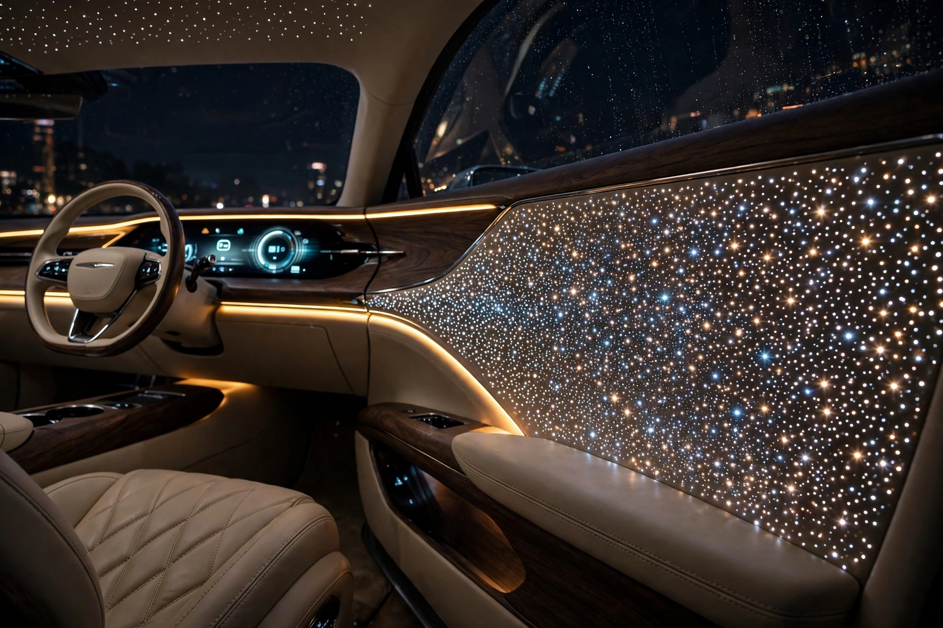 Interior estrellado del Rolls-Royce Spectre con puertas Starlight
