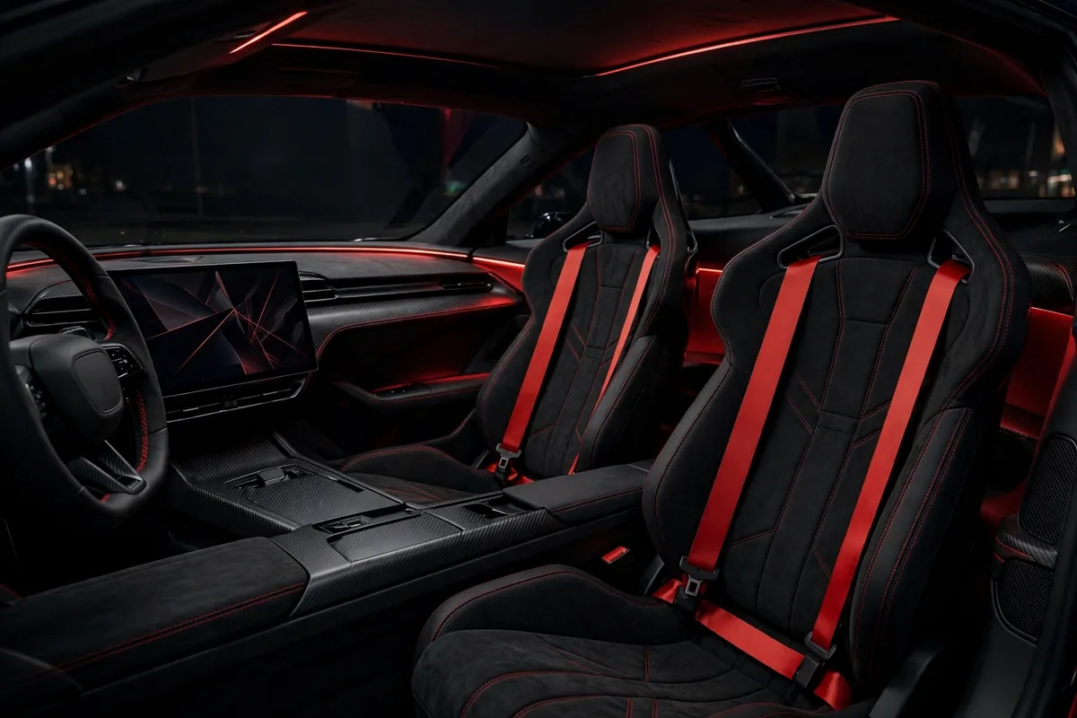 Interior del smart #1 Brabus con costuras en rojo