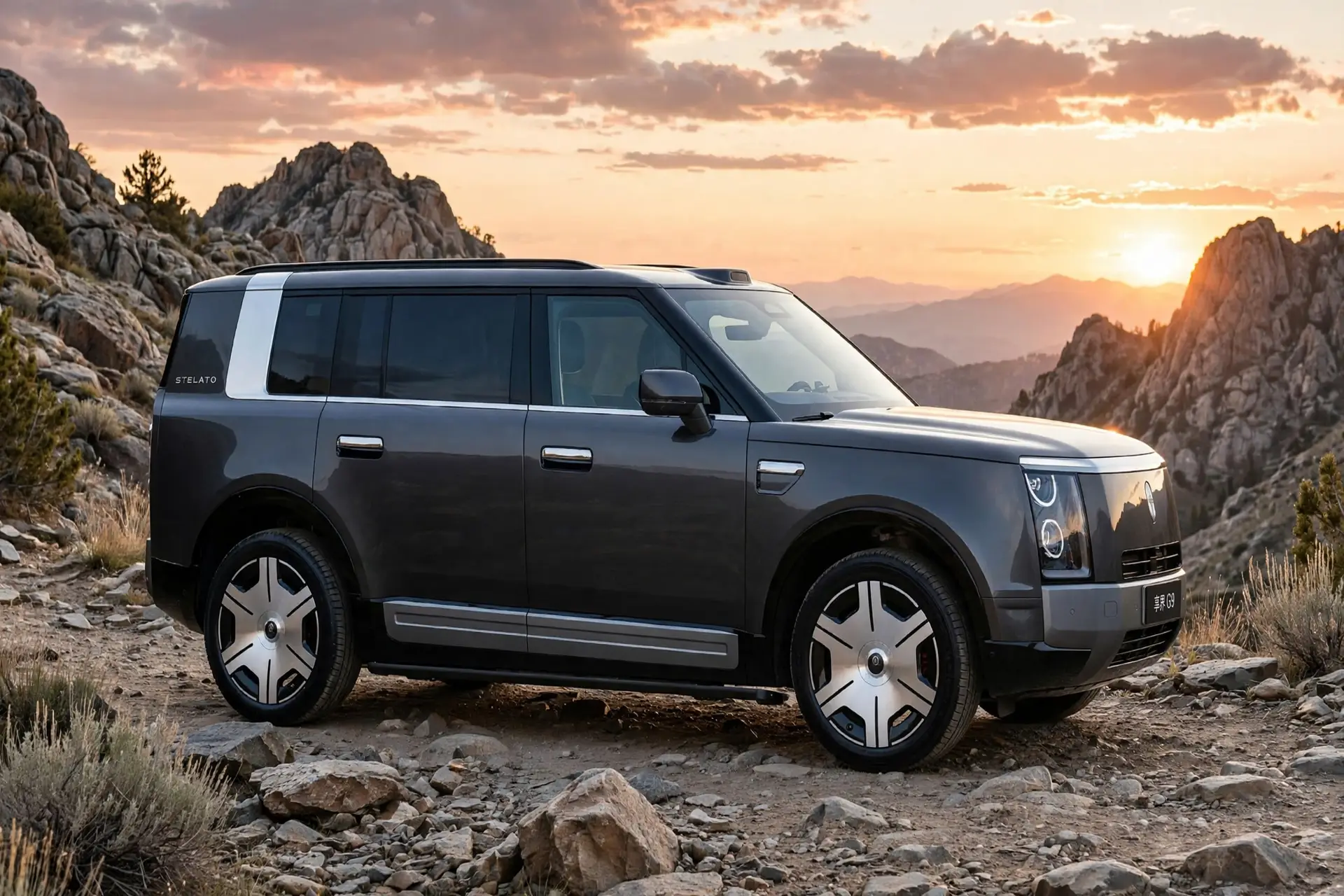 Stelato G9, vista lateral del SUV en pista de tierra