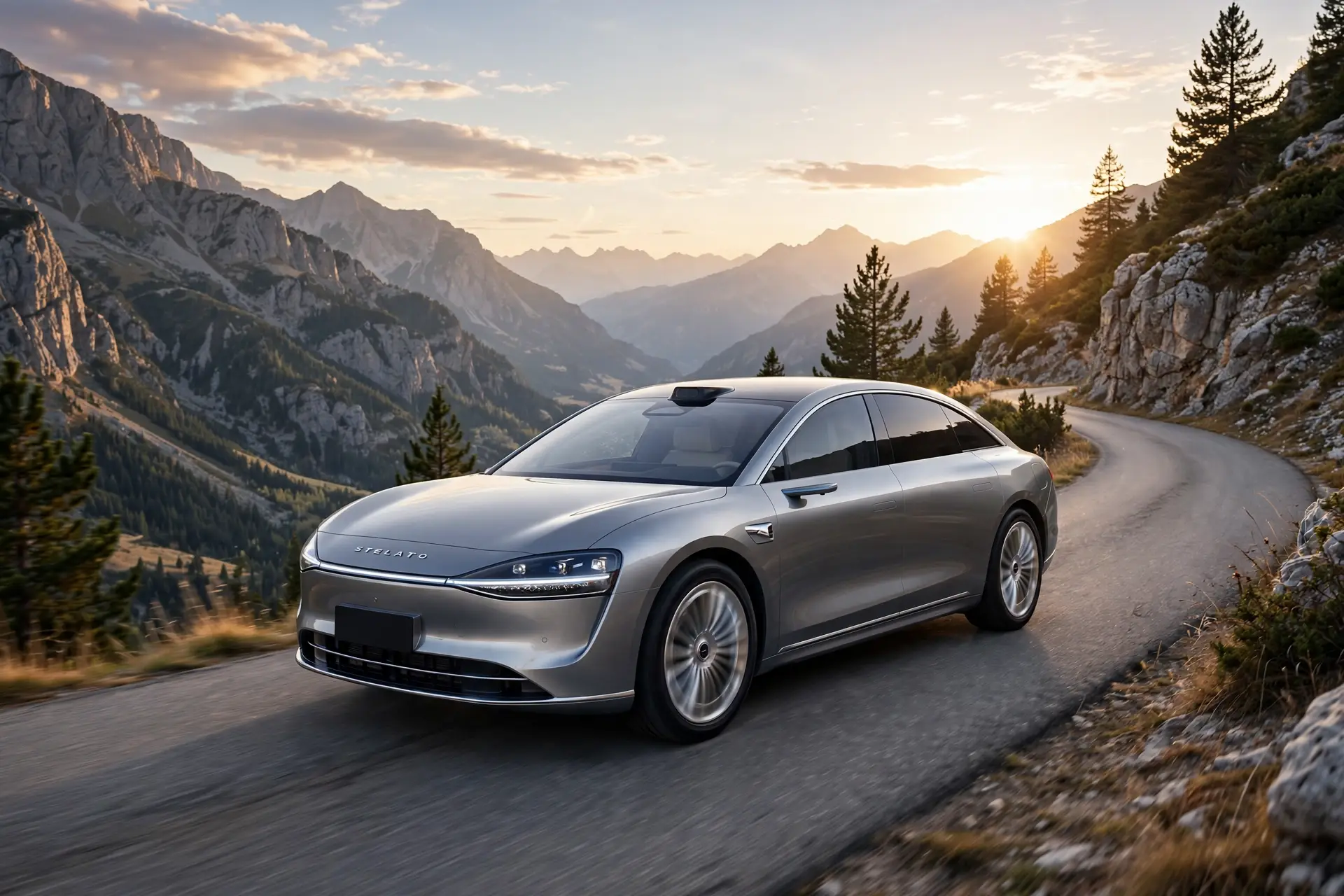 Stelato S9 EREV, berlina de autonomía extendida en carretera de montaña