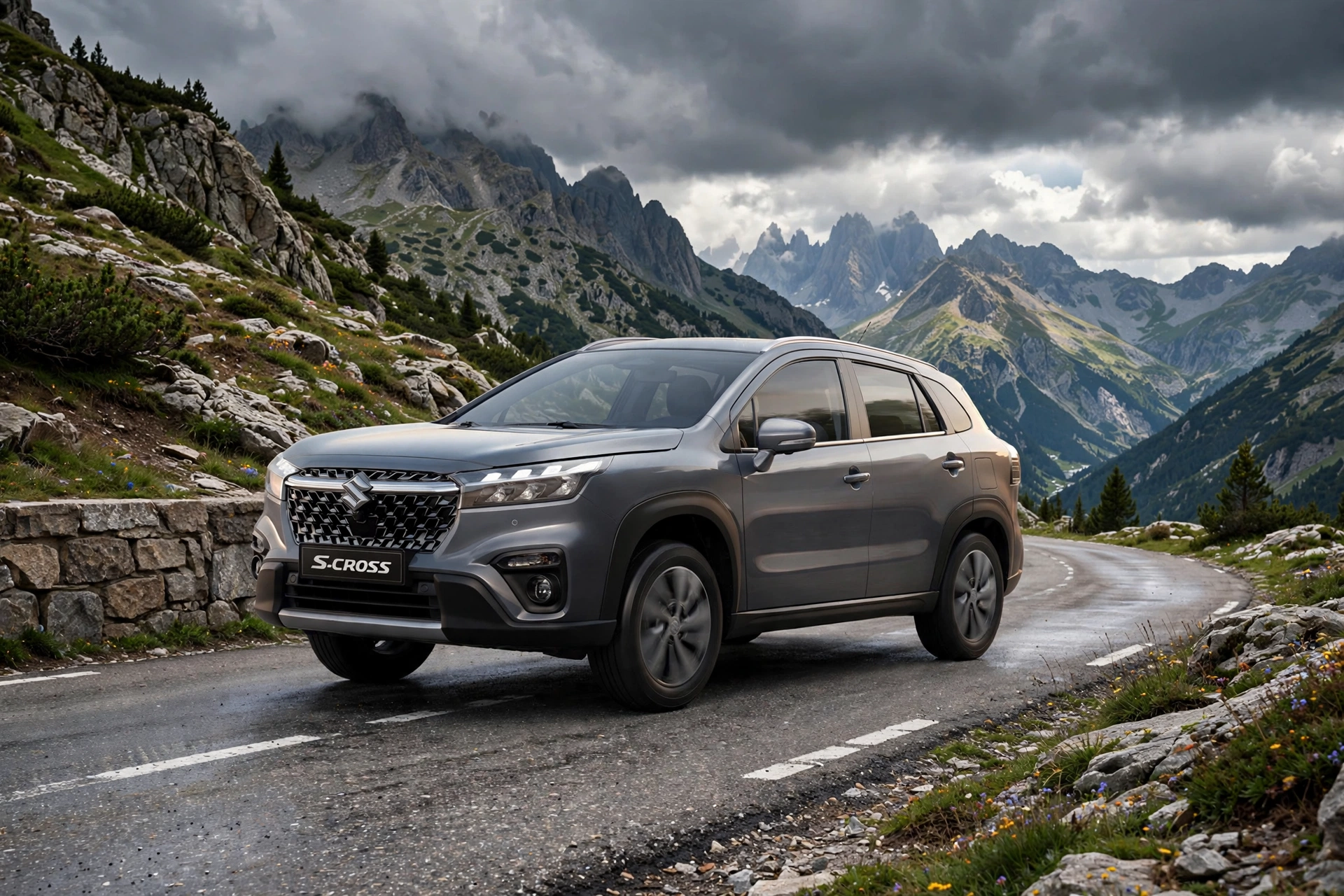 Suzuki S-Cross Mild Hybrid, vista frontal en puerto de montaña